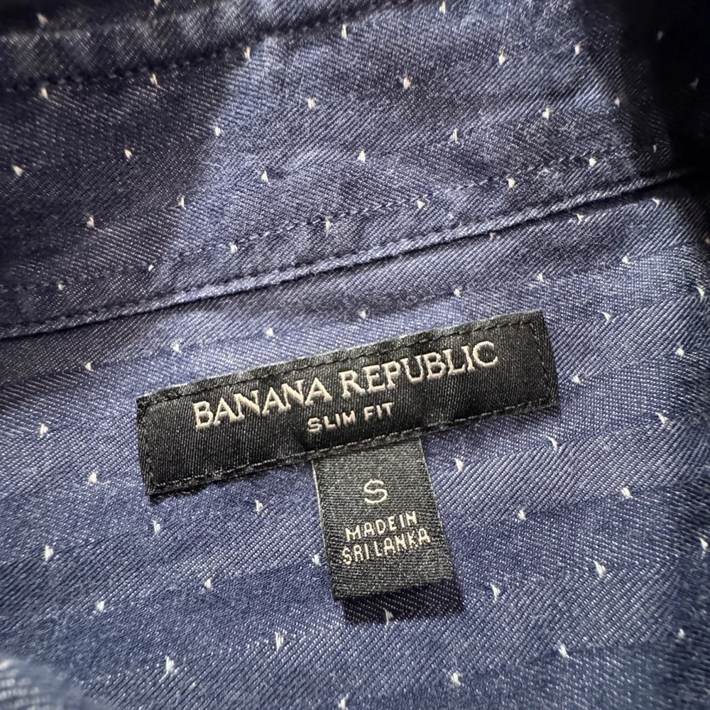 Banana Republic Shirt Mens S Blue Polka Dot Herringbone Slim Button Up Casual